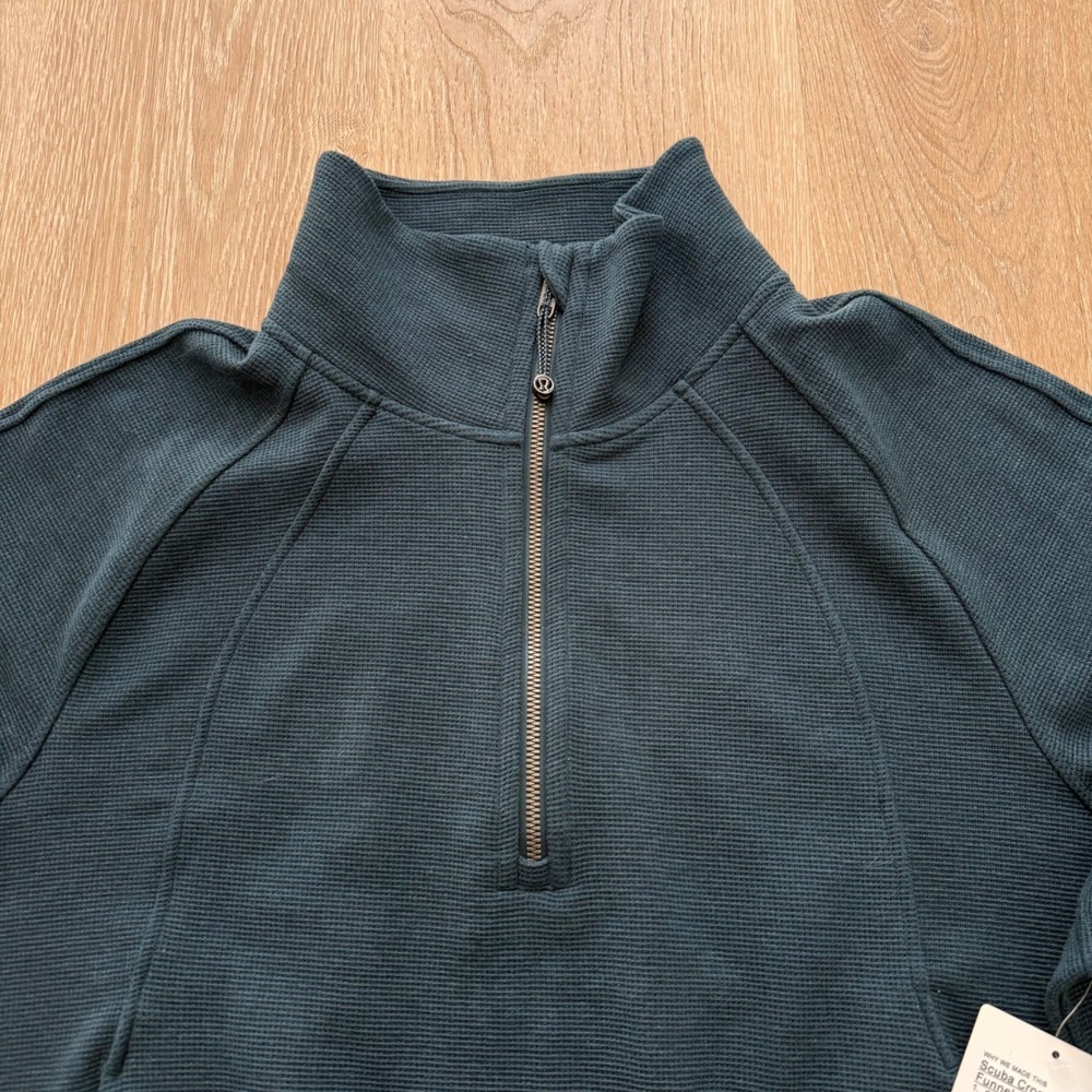 Lululemon Scuba Cropped 1/2 Zip Funnel‎ Neck Women XL Storm Teal Waffle Pullover - Picture 5 of 9